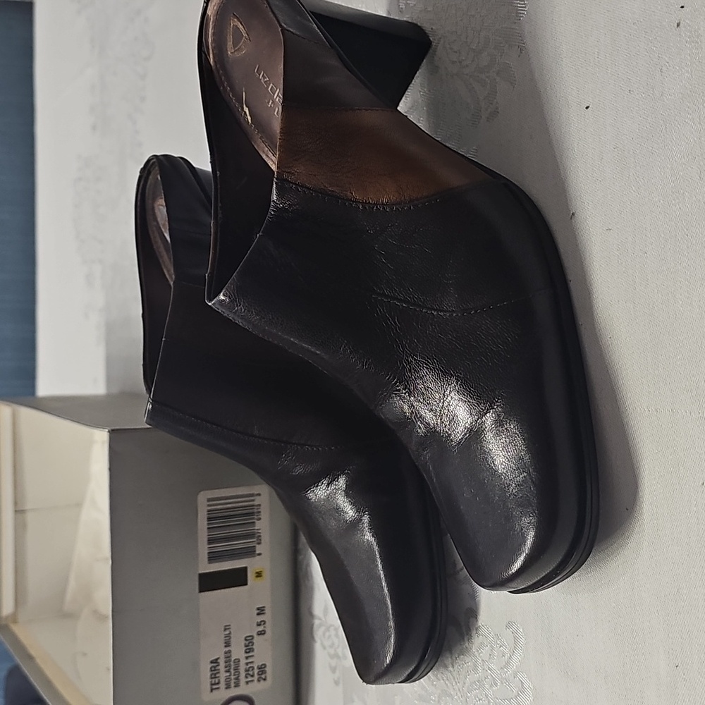 Liz Claiborne Vintage Black/Brown Colorblock Leather Mules Terra - size 8.5